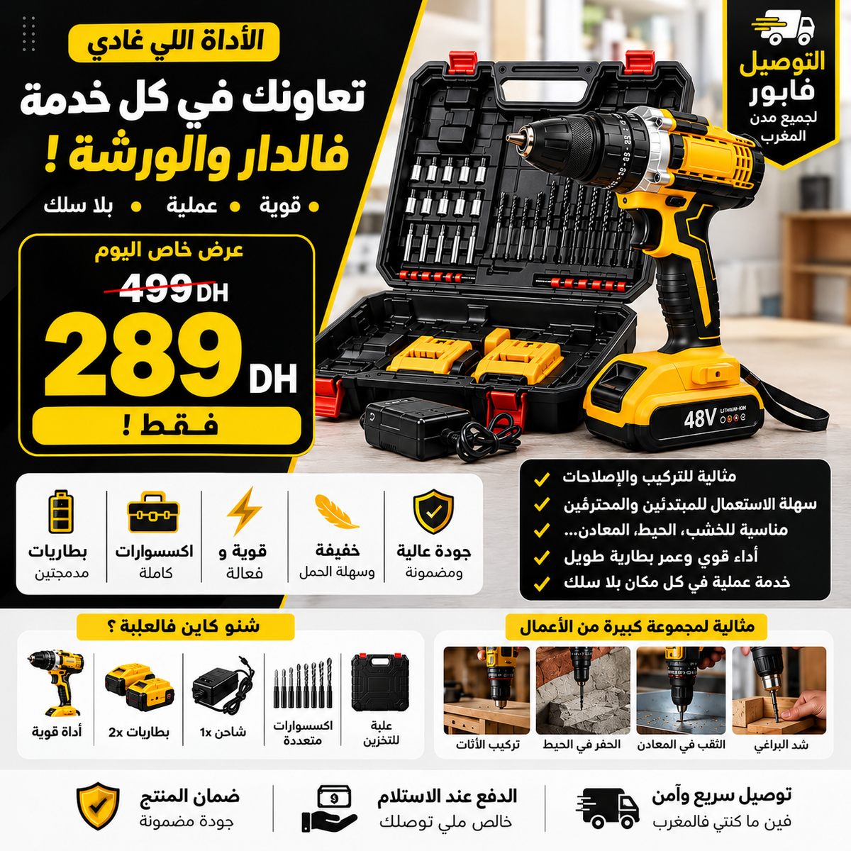 🔧 Perceuse 48V + 2 Batteries – Coffret Complet pour Tous vos Travaux